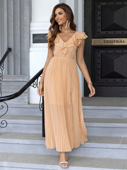 Fashionable Frayed Hem Split Thigh Pleated Hem Dress