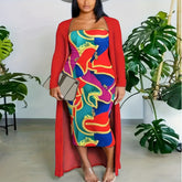 Ensemble deux pièces robe tube grande taille et manteau long