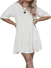 Sequ Dress Half Sleeve Round Neck Frill Loose Dress