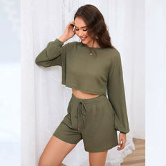 Suit Casual Solid Color Round Neck Shorts Simple Pajamas
