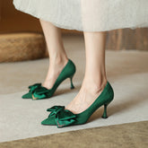 Escarpins à talons aiguilles hauts authentiques pour femme avec nœud papillon