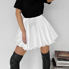 Office White Pleated Skirt Slimming Satin Skirt A line Skirt