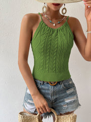 Backless Hemp Pattern Lace-up Halterneck Strap Top