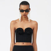 Haut tubulaire floral tridimensionnel, gilet élastique en bandage, décoration 3D