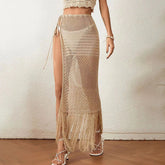 Beach Skirt Solid Color Knitted Hollow Out Beach Bikini Cover up Skirt