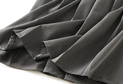 Gray Mid Length Skirt High Waist Slimming Casual Pleated Skirt with Belt