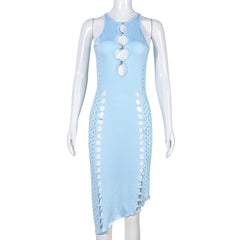 Mesh Flocking Rhinestone Hollow Out Cutout Dress