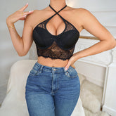Neckholder-Spitzen-Camisole, Innenbekleidung, Oberbekleidung, schwarzes Primer-Top