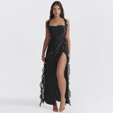 Slim Fit High Slit Ribbon Cami Dress