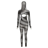 Hollow Out Cutout out See through Hooded High Waist Tight Knitted One Piece Trousers