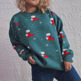 Pull de Noël à manches longues et col rond, bas de Noël, pull épais en jacquard