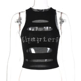 Burnt round Neck Sleeveless Hollow Out Cutout Slim Fit Cropped Outerwear Vest