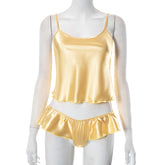 Suspender Pajama Pants Artificial Silk Top Shorts Ice Silk Home Wear