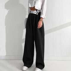 Office Contrast Color Work Pant Casual Draping Mopping Pants Wide Leg Pants