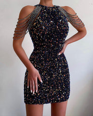 Halter Crystal Fringed Sheath Dress Popular