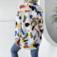 Collared Print Shirt Long Sleeve Geometric Abstract