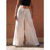 Pantalon décontracté ample couleur unie taille élastique jambe large pantalon décontracté