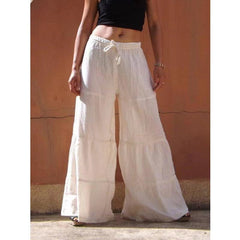 Casual Pants Loose Solid Color Elastic Waist Wide Leg Casual Pants