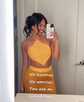 Schürzenhalter, gestricktes Sling-Strandoberteil, kurzes, rückenfreies Weste-Kleid mit Schnürung, halblanges Kleid