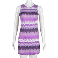 Pattern Print round Neck Contrast Color Dress