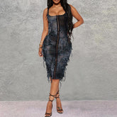 Schmales, ärmelloses Bettlerkleid mit Batikmuster und Cardigan-Kleid