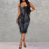 Slim Tie Dyed Sleeveless Beggar Dress Cardigan Dress