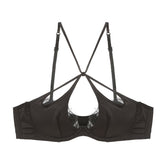 Französische Unterwäsche, glänzender Ausschnitt, Wimpernspitze, dünner, weicher Stahlring, überkreuzte Träger, Push-up-BH-Set