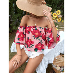 Casual Vacation All Match off Shoulder Floral Shirt