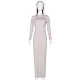 Hooded High Elastic Long Sleeve Split Elegant Slim Dress