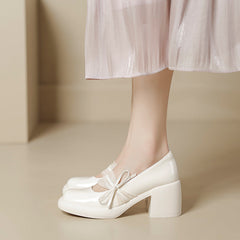 Women's Spring Vintage Bow Thick Bottom Chunky Heels