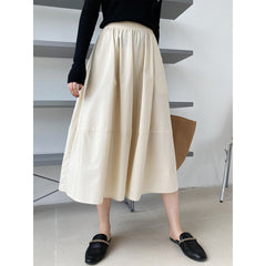 High Waist Slimming Puffy A line Dress Skirt Elastic Waist Mid Length Big Hem Umbrella Skirt