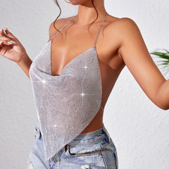 Nightclub Tops Metal Light Diamond Halter Vest