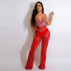 See through Rhinestone Jumpsuit