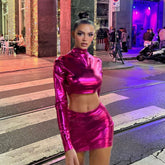 Ensemble jupe courte slim métallisée brillante et nue