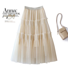 Robe rétro à volants, jupe en gaze amincissante avec oreilles en bois, jupe en gaze à ourlet large