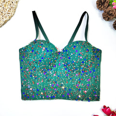 Corset élégant brodé de perles, caraco, vêtement d'extérieur, taille courte, moulant, avec anneau en acier