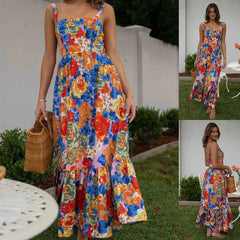Printed High Waist Strap Dress