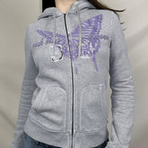 Cardigan à capuche imprimé papillon, manteau zippé, manches longues, haut décontracté