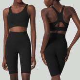 Breathing Cup Short Yoga Suit Nude Feel Sports Fitness Cropped Pants Two Piece Suit