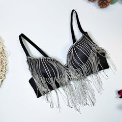 Diamond Beaded Tassel Boning Corset Underwear Outer Wear Ultra Short Belly Dance Beauty Back Tube Top Big Backless
