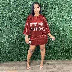 Round Neck Half Sleeved Loose Sequin Printed Dress Party Model Night Club Bodycon Dress