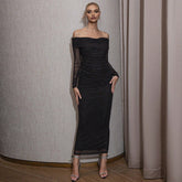 Robe longue élégante à manches longues et haut tube en maille