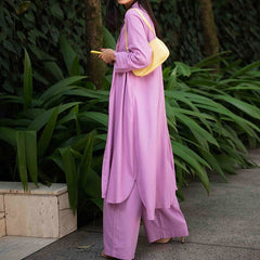 Fall Casual Trench Coat Wide Leg Pants Three-Piece Suit