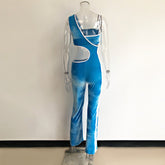 One Piece Tight Sleeveless Blue Sleeveless Casual Slim Fitting Loose Jumpsuit