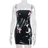 Stretch Leather Cross Embroidery Chest Wrapped Dress