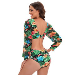 Swimsuit Backless Long Sleeve One Piece Swimsuit High Waist Tied V neck Bikini