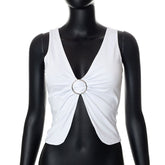 Pull-over sans manches à col rond et manches courtes, couleur unie, style décontracté