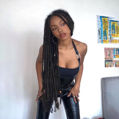 Halter Backless Base Faux Leather Slim-Fit Tank Top