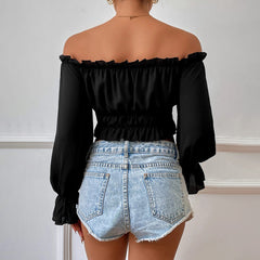 Casual Home Waist Tight Wooden Leaf Collar Long Sleeve Shirt Top