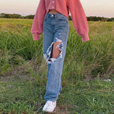 Lose Persönlichkeit Zerrissene Gerade Freizeithose Jeans